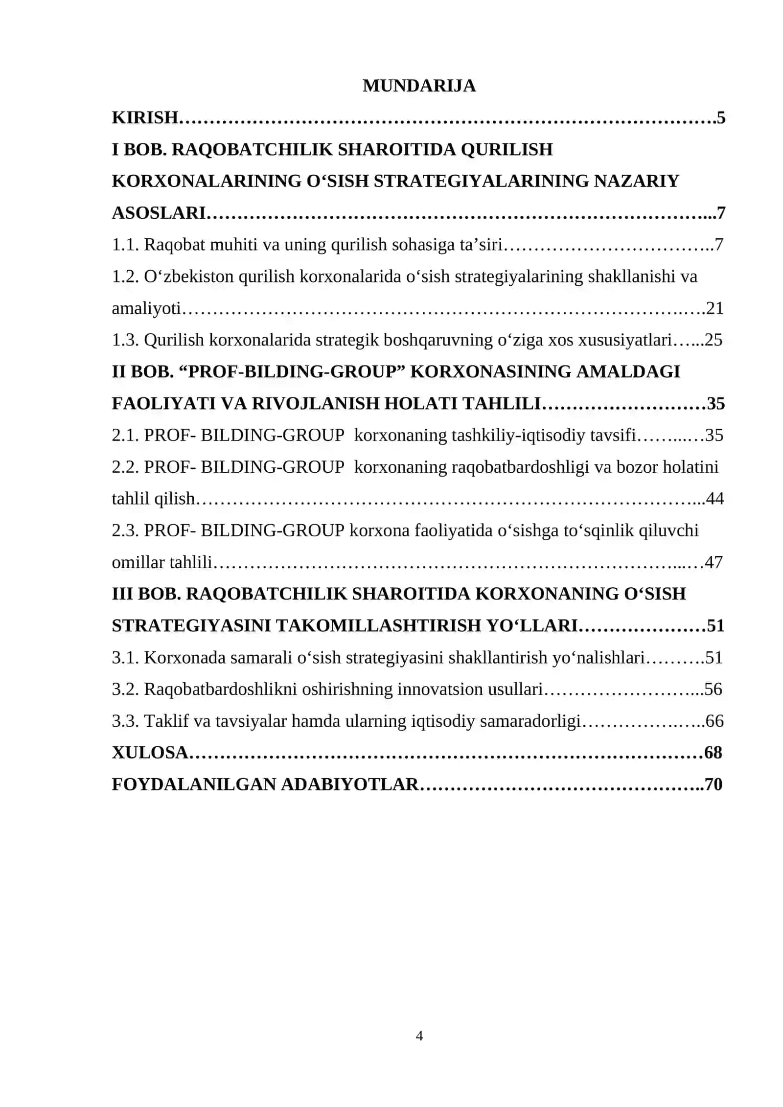 Raqobatchilik sharoitida qurilish korxonasining o‘sish strategiyasi ("PROF- BILDING-GROUP" korxonasi misolida) 4