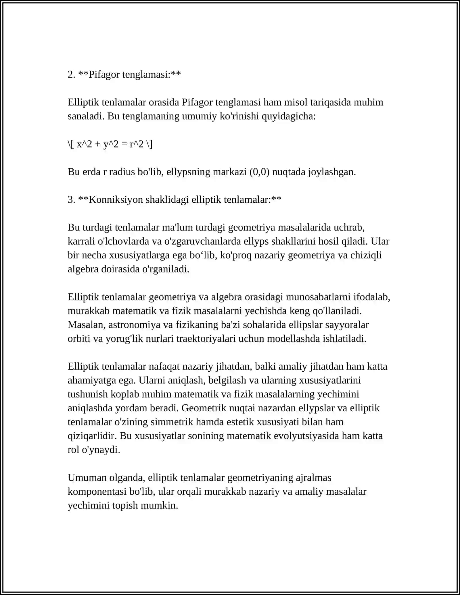 MUSTAQIL ISH Mavzu: ELLIPTIK TURDAGI TENGLAMALAR UCHUN QO'YILADIGAN MASALALAR 4