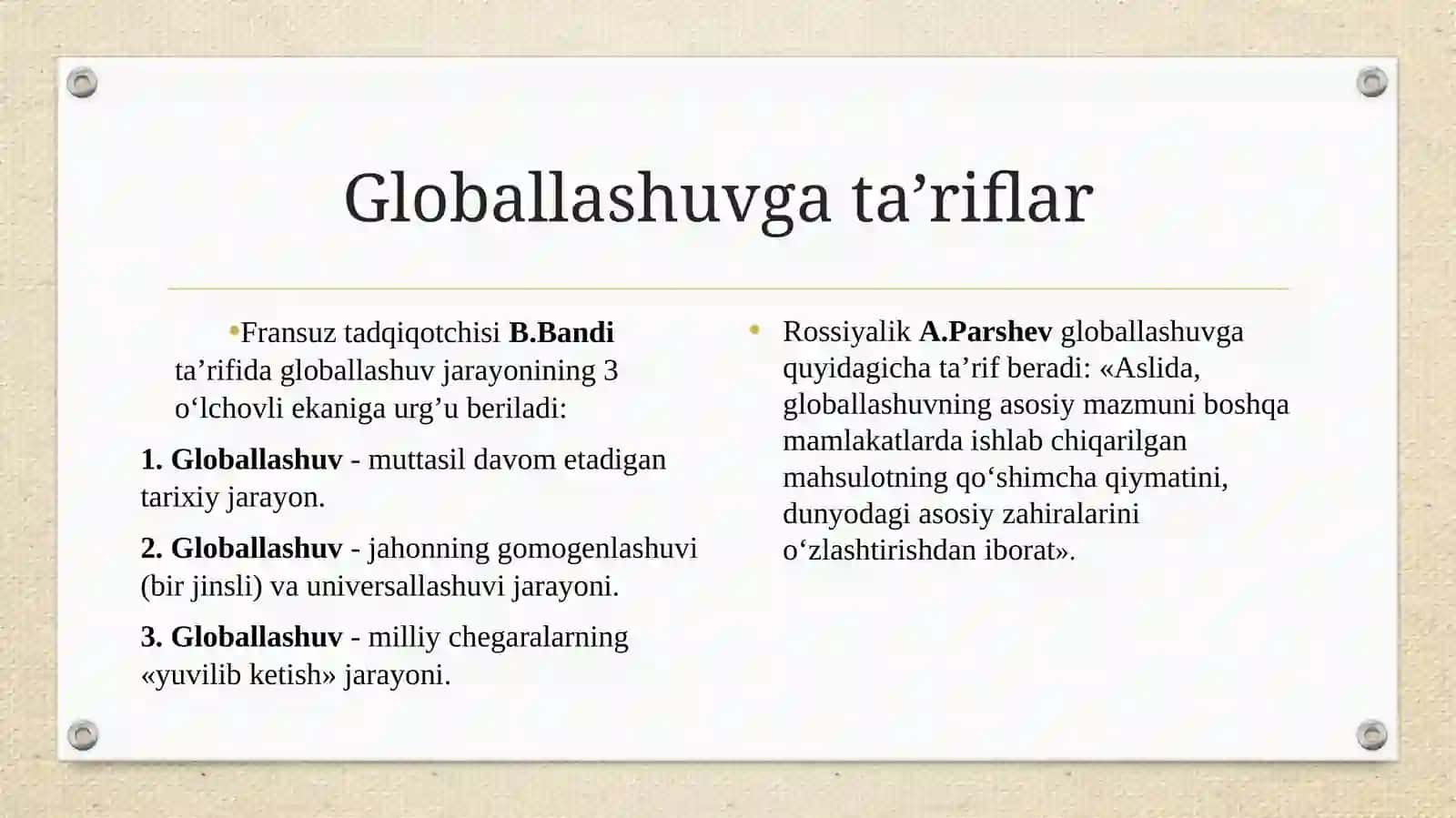 Global jarayonlar va barqaror taraqqiyot. Prezentatsiya. 4