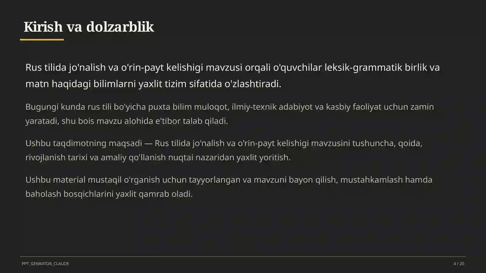 Rus tilida jo'nalish va o'rin-payt kelishigi (5-sinf) 4