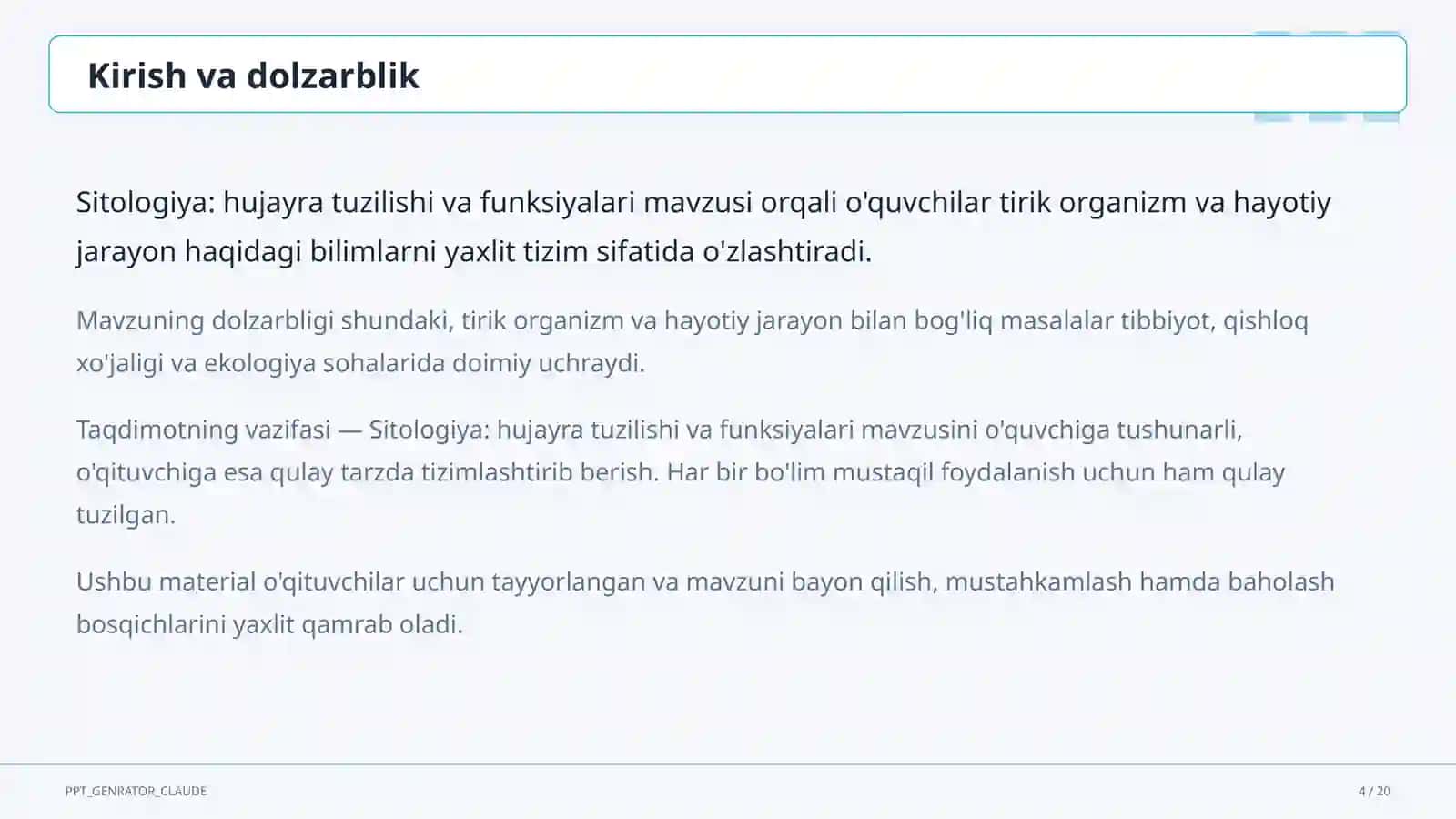 Sitologiya: hujayra tuzilishi va funksiyalari (9-sinf) 4
