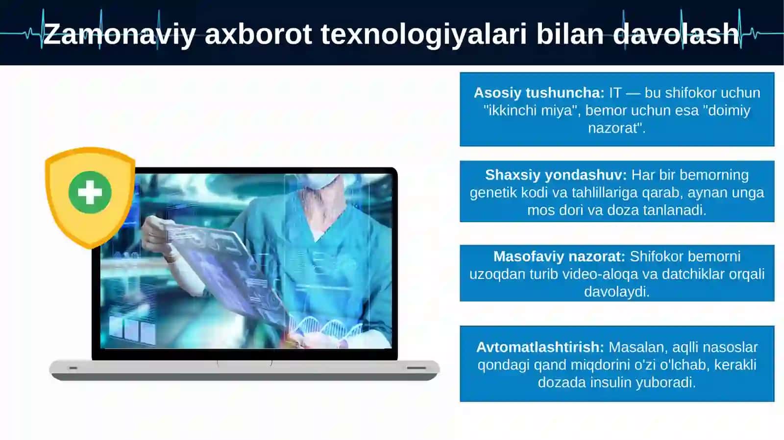 Zamonaviy axborot texnologiyalarining bugungi tibbiyotdagi o‘rni: diagnostika, davolash va ma‘lumotlar yig‘ish jarayonlari 4