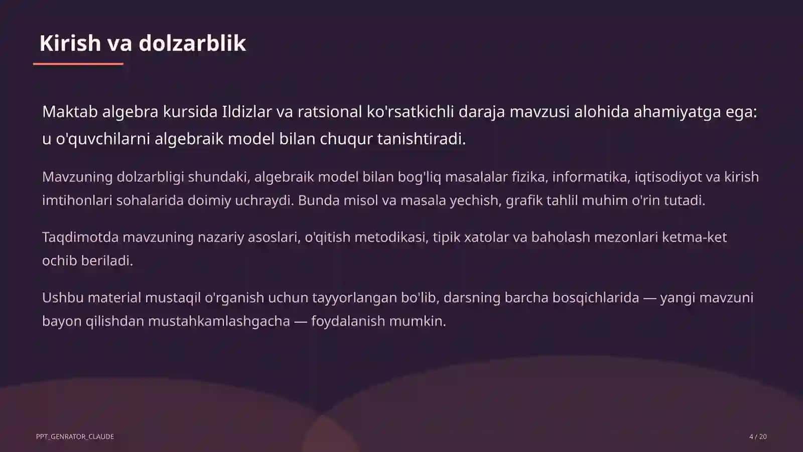 Ildizlar va ratsional ko'rsatkichli daraja (10-sinf) 4