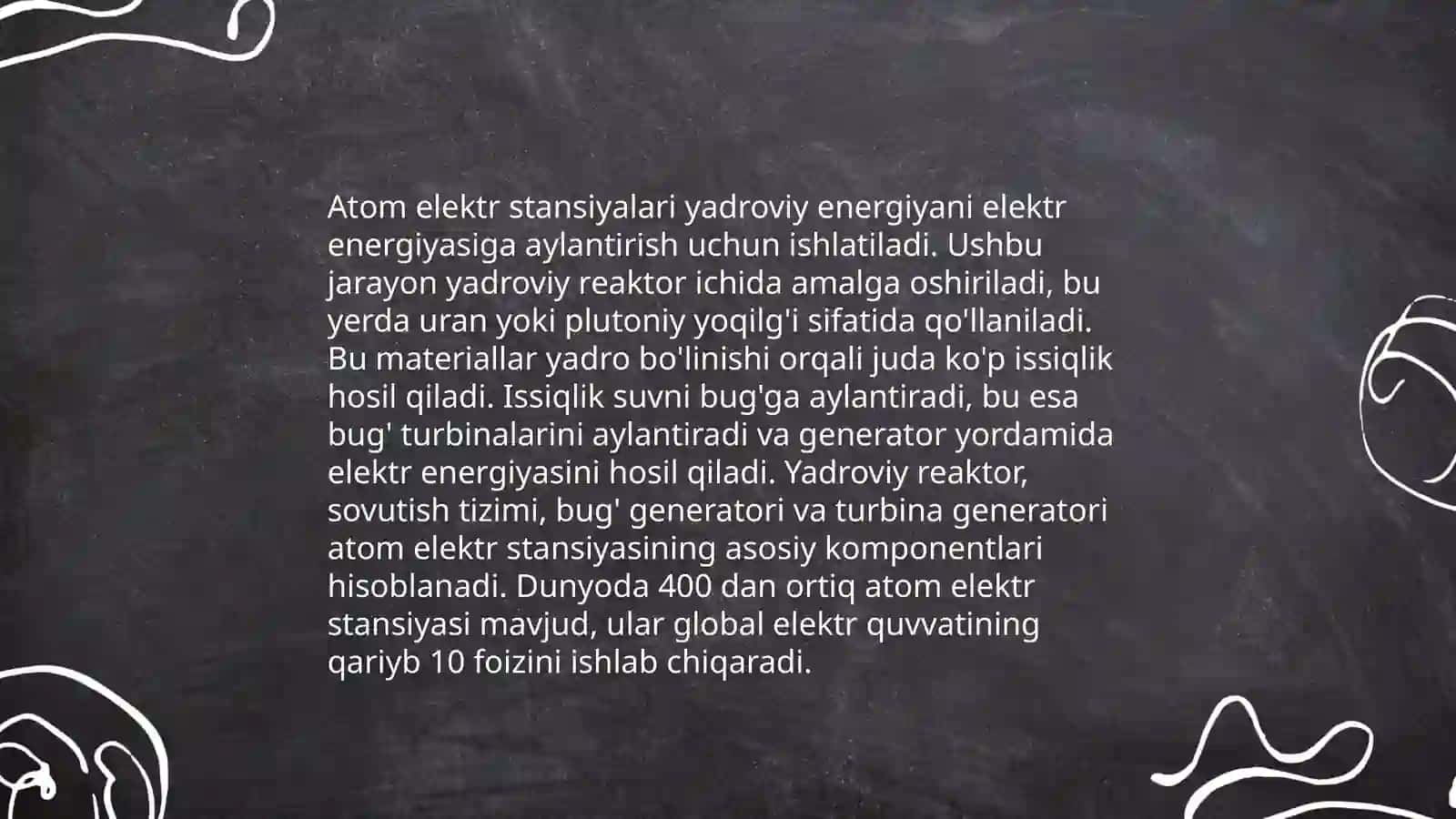 Elektr energiya isteʼmolichilari.Atom elektr stansiyalari(AES) 4
