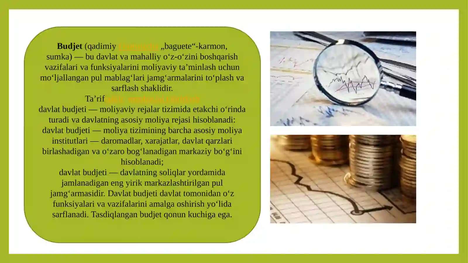 TAQDIMOT: BUDJET TASHKILOTLARIDA HARAKATLAR SMETASINI REJALASHTIRISH VA BUDJETDAN MOLIYALASHTIRISHDAGI MOLIYAVIY NAZORAT 4