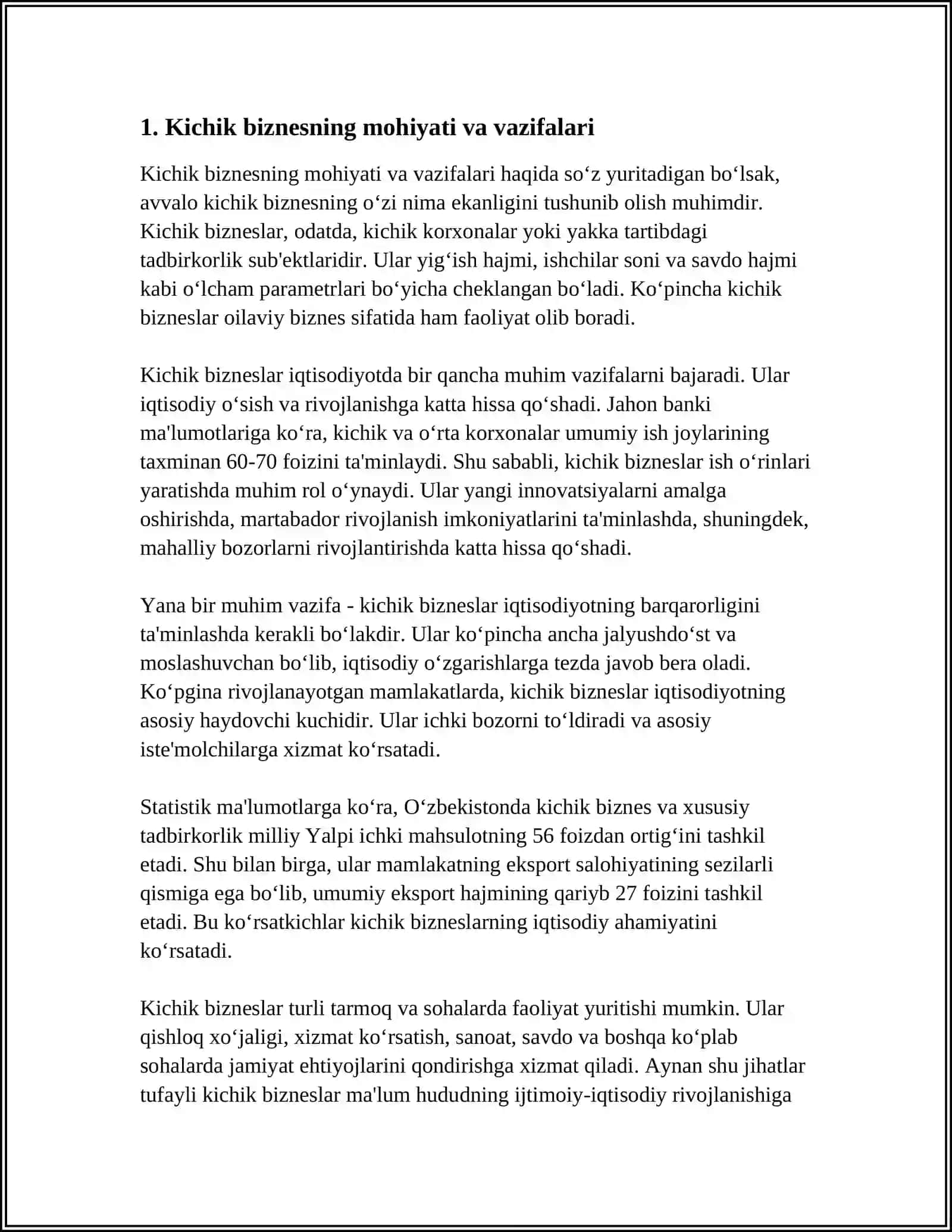 Kichik biznes va tadbirkorlikning turari hamda shakllari 4