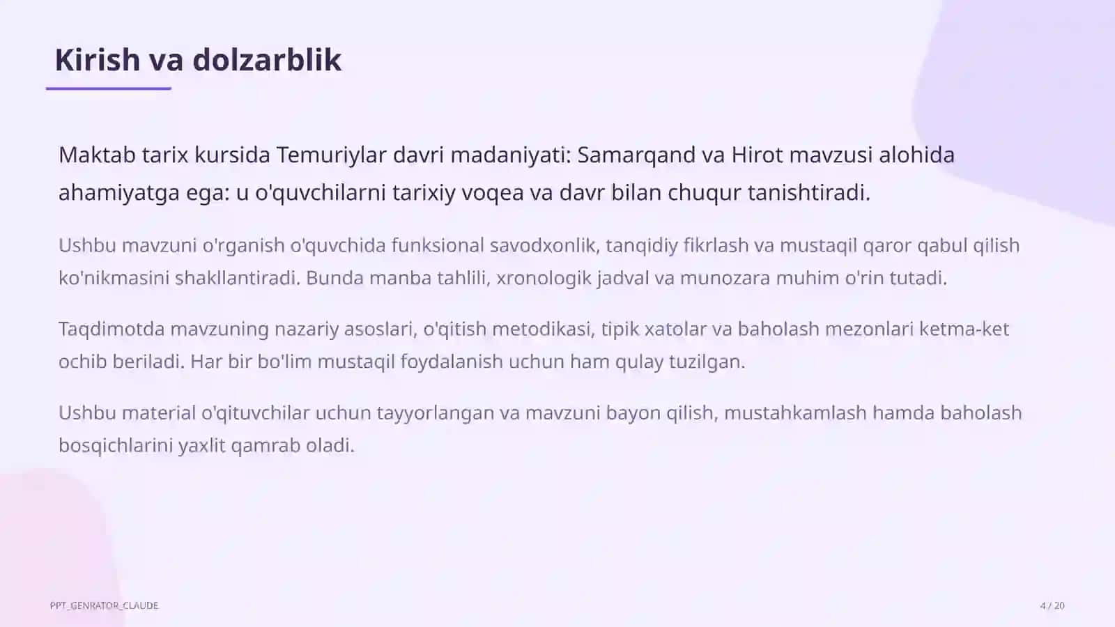 Temuriylar davri madaniyati: Samarqand va Hirot (8-sinf) 4