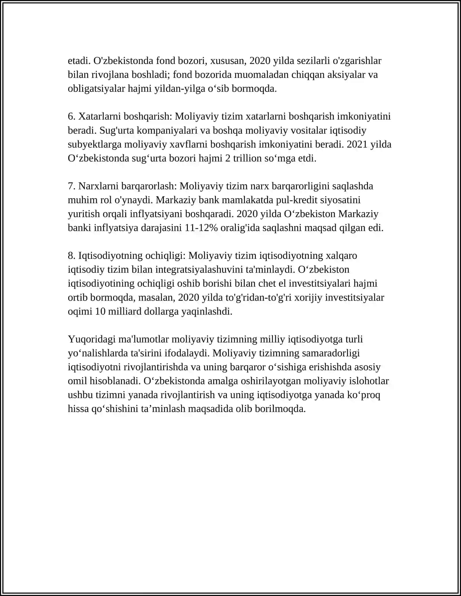 Moliya tizimi va milliy iqtisodiyotga ta'siri 4