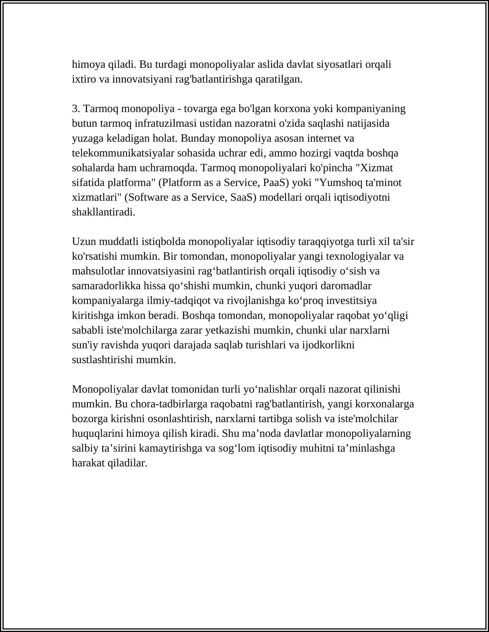 O'ZBEKISTON IQTISODIYOTIDAGI YIRIK MANOPOLIYALAR SHU 4