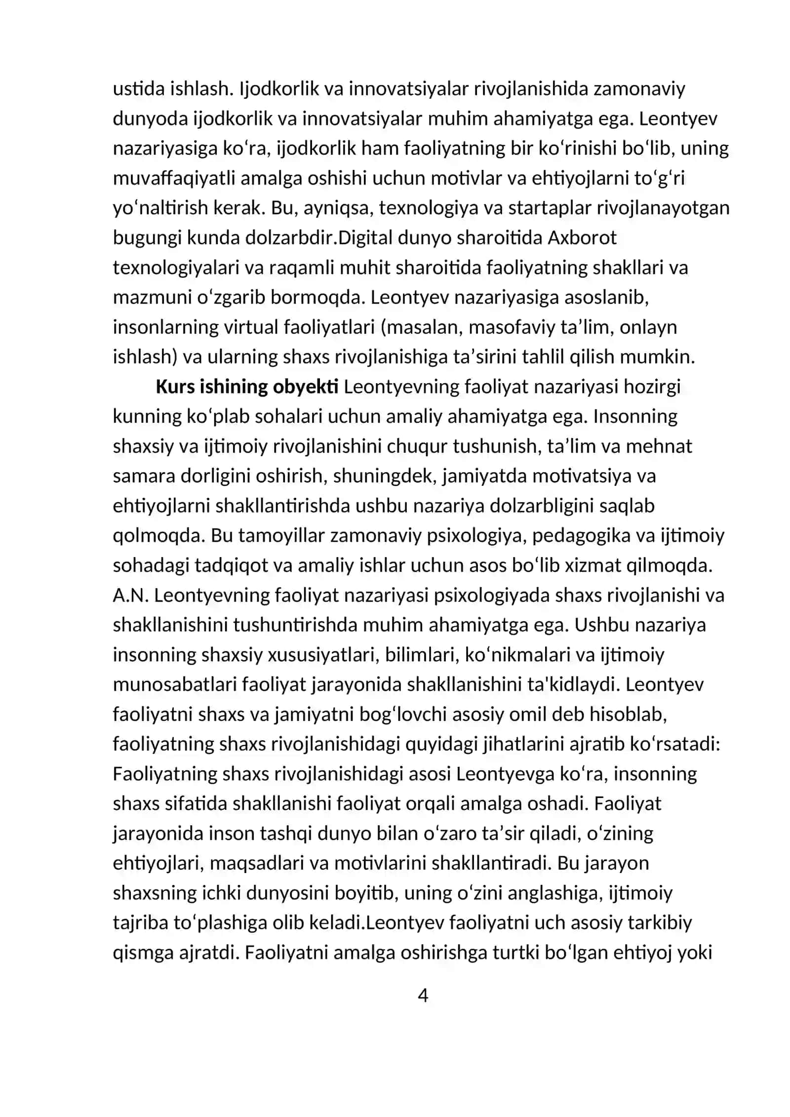 Shaxsning tuzilishi va rivojlanishi to'g'risida umumiy fikr (Leontiev) 4