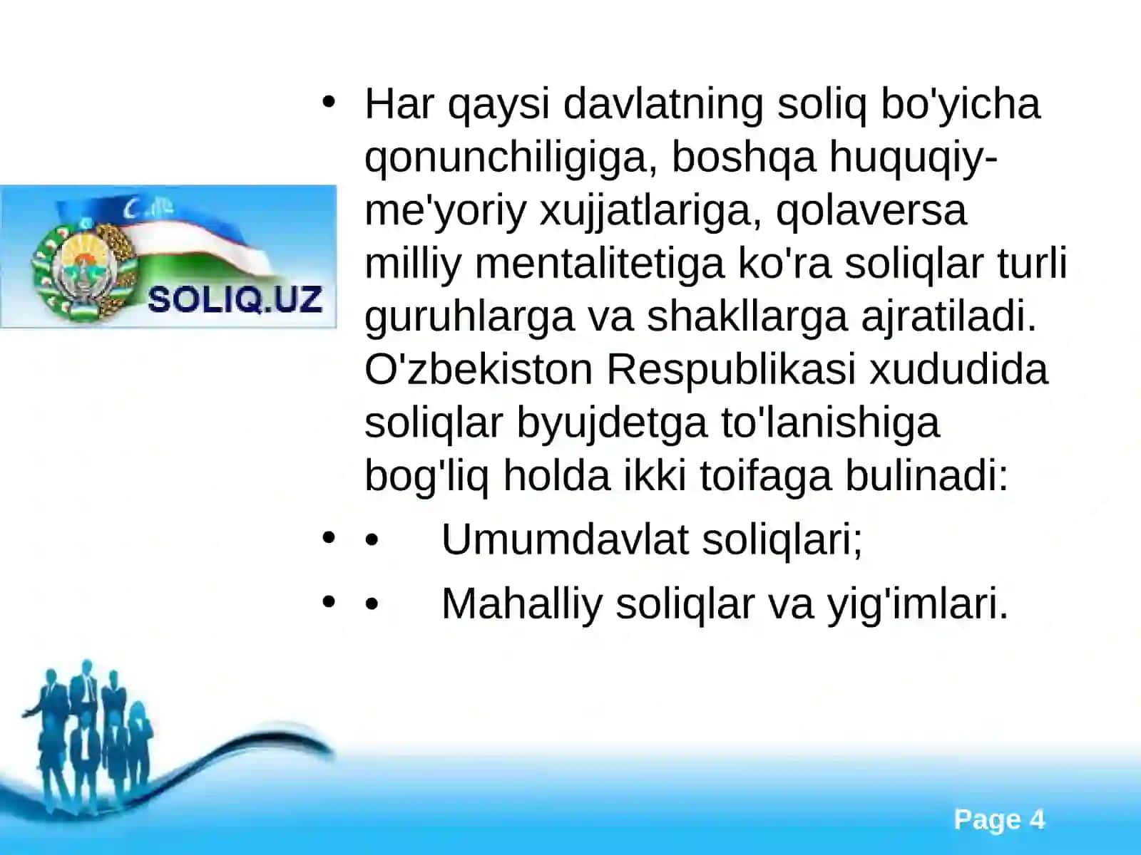 Mahalliy soliqlar va yig`imlar 4