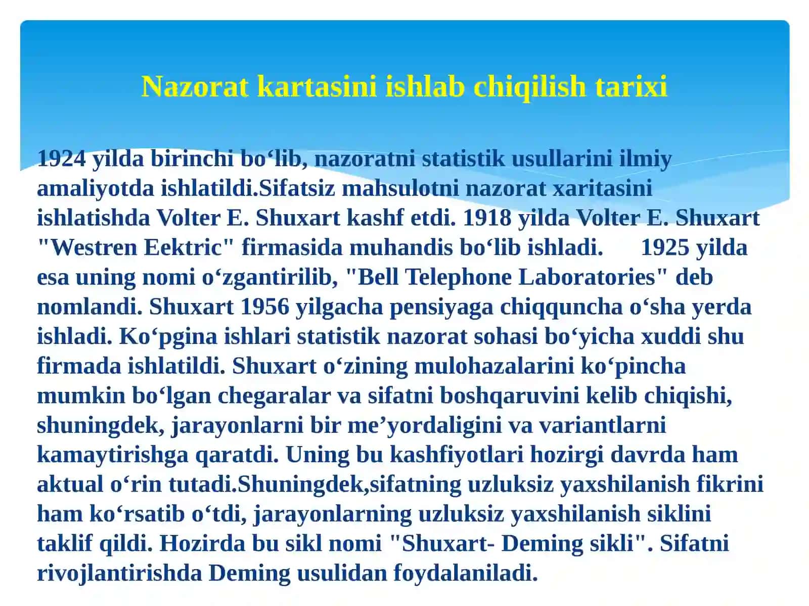 SIFATNI BOSHQARISHNING STATISTIK USULLARIDA NAZORAT KARTALARINIG QO‘LLANILISHI 4