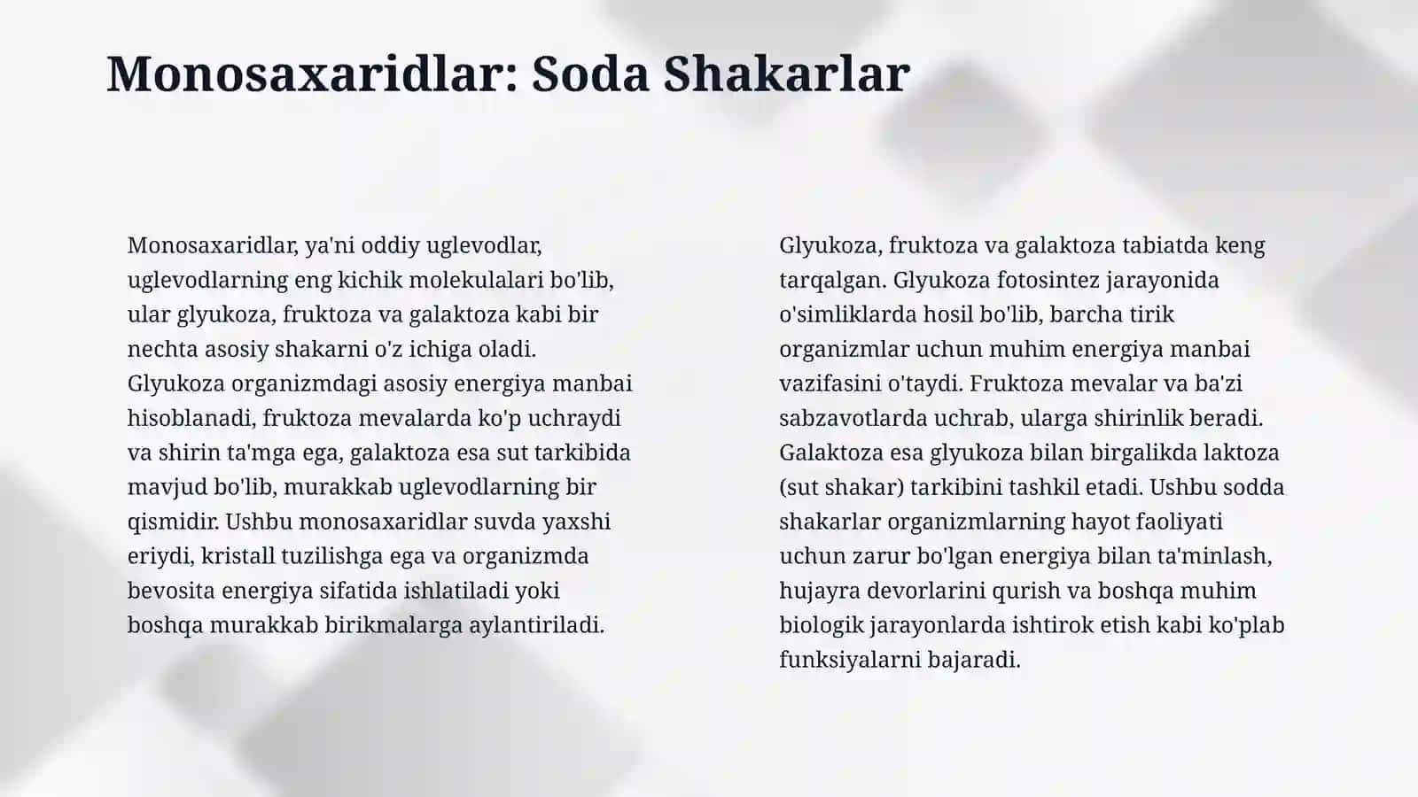 Uglevod va ularning turlari, sinflanishi. Oligosaxaridlar va yuqori tartibli polisaxaridlar turlari. 4