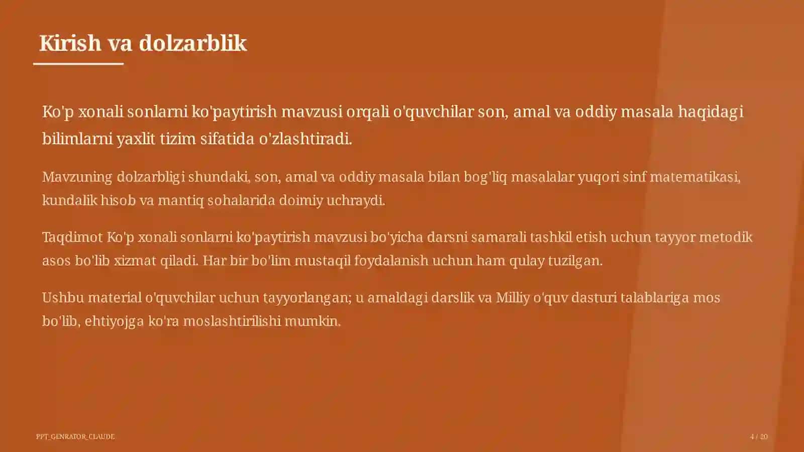 Ko'p xonali sonlarni ko'paytirish (4-sinf) 4