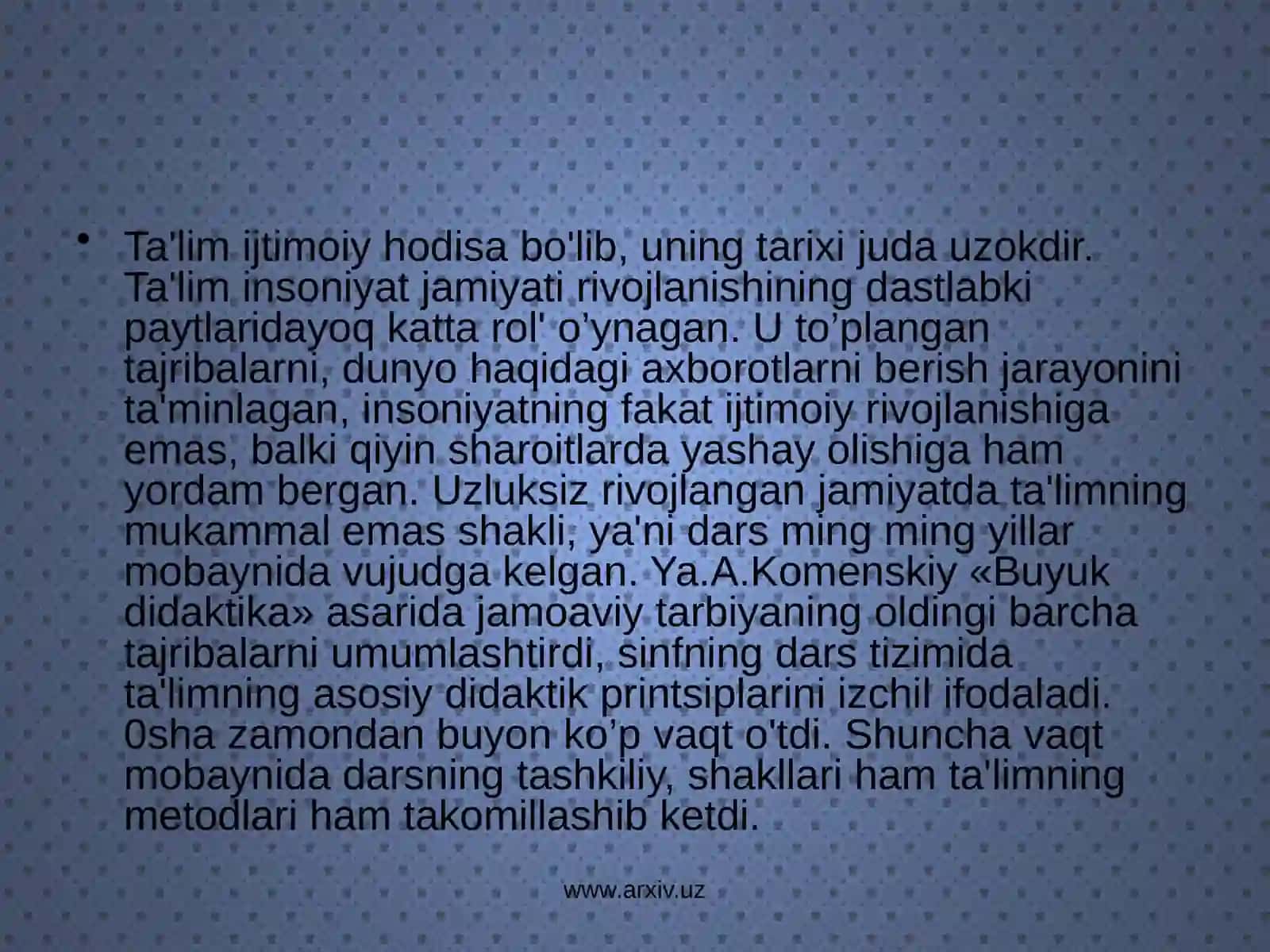 METODIKA FANLARINI O’QITISH FANIDAN TAYORLAGAN TAQDIMOTI 4