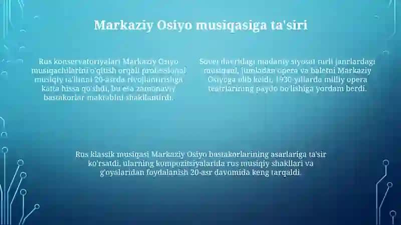 Rus musiqasi tarixi va uning Markaziy Osiyo musiqasiga ta'siri 4