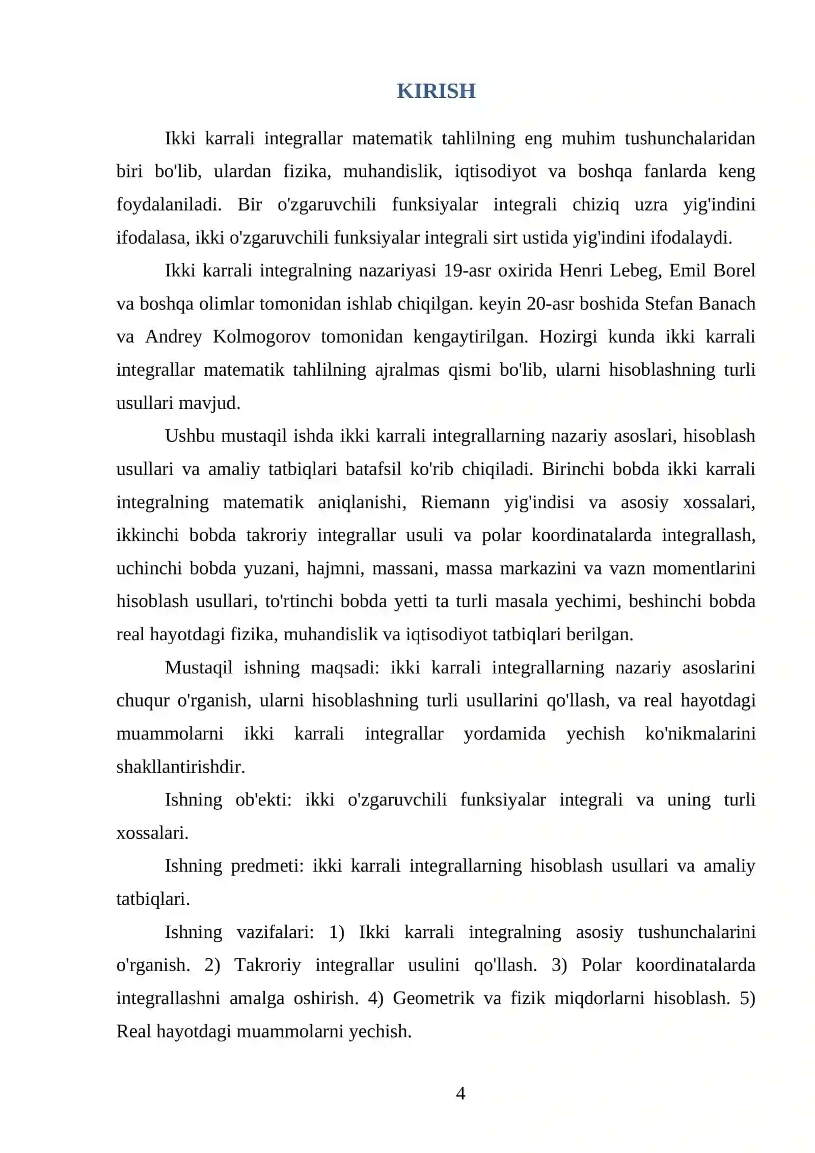 Ikki karrali integrallarning tatbiqlari 4