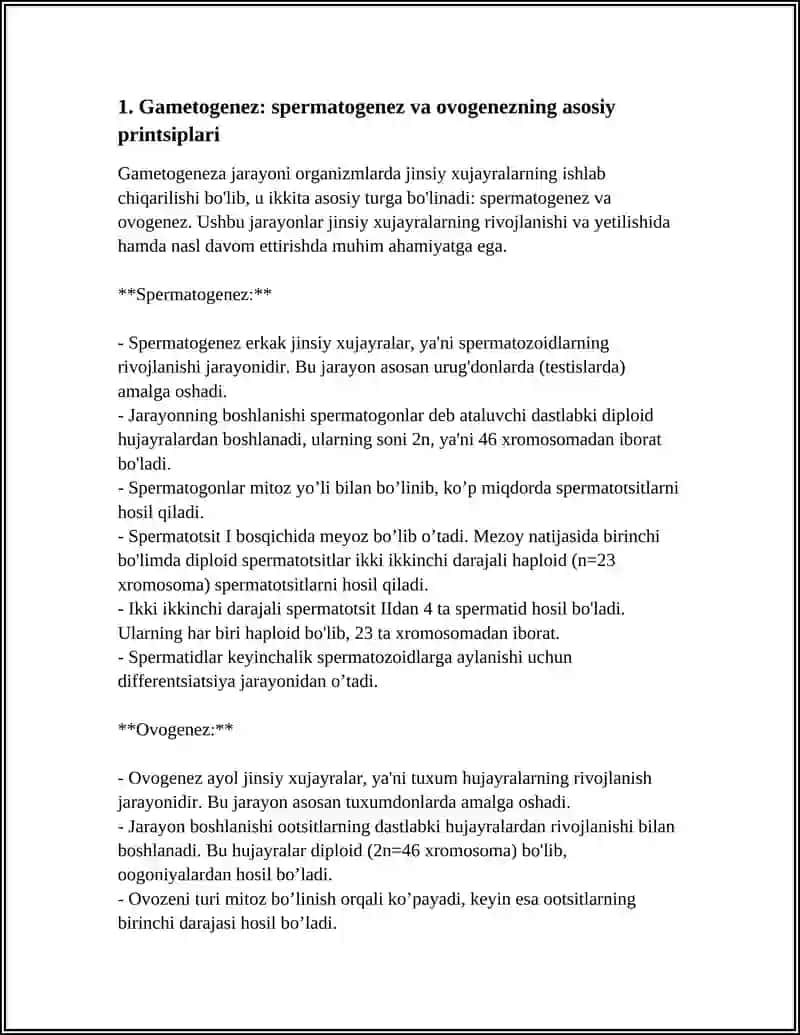 RIVOJLANISH BIOLOGIYASI. ORGANIZMLAR KO'PAYISHI. ONTOGENEZ. POSTEMBRIONAL RIVOJLANISH. SPERMATOGENEZ VA OVOGENEZ. EMBRIOGENEZ MEXANIZMLARI 4