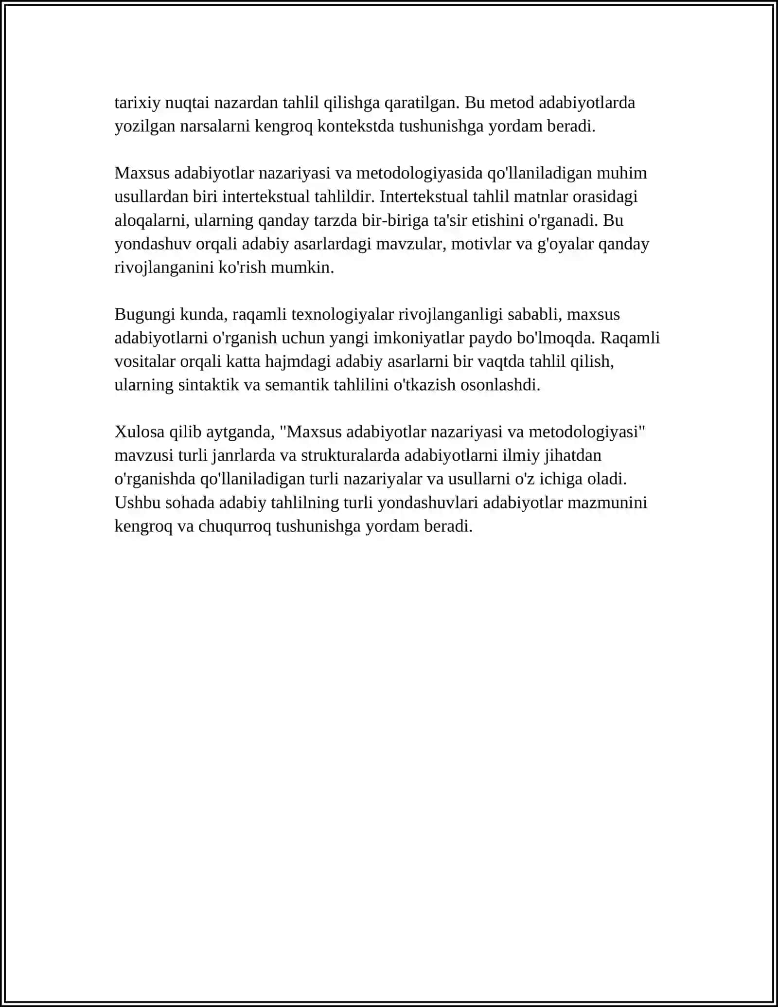 Mavzu: MAXSUS ADABIYOTLAR BOʻYICHA FAN BOʻLIMLARI YOKI MAVZULARI USTIDA ISHLASH 4