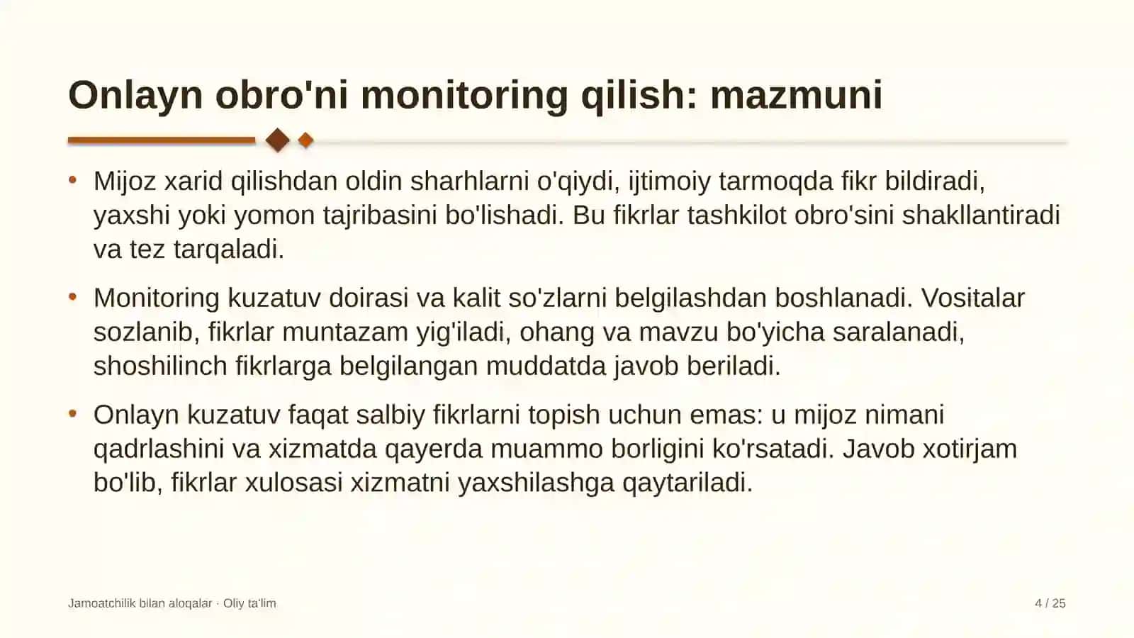 Chakana savdoda onlayn obro'ni monitoring qilish 4