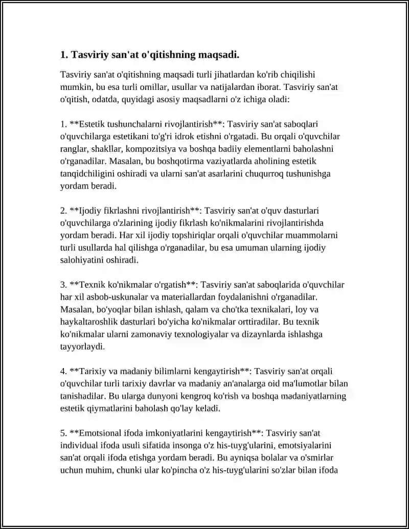 TASVIRIY SANAT OQITISH TEXNOLOGIYASI FANINI MAQSADI VA VAZIFALARI 4