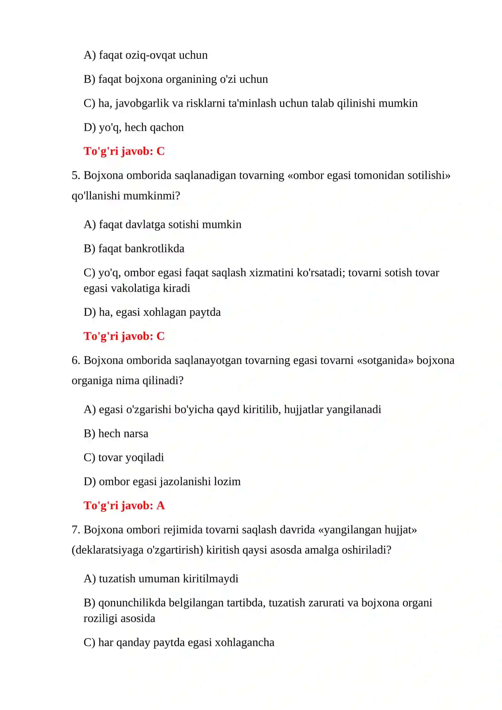BOJXONA OMBORI 100 TA TEST 4