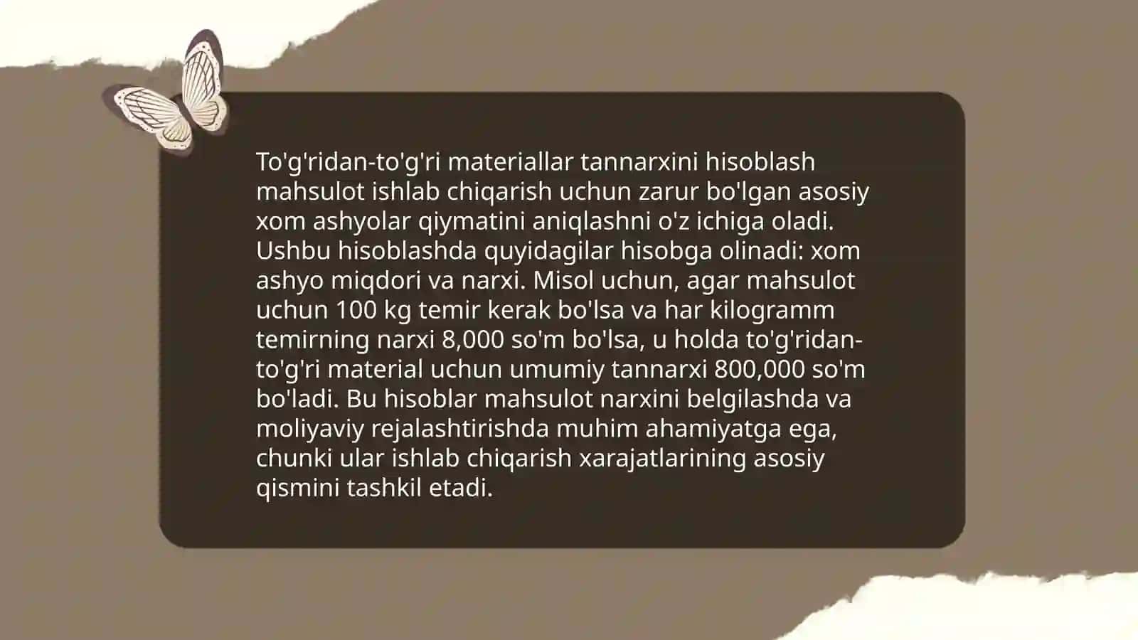 Ishlab chiqarilgan mahsulotlarning tannarxini kalkulyatsiya qilish va lining hisobi 4