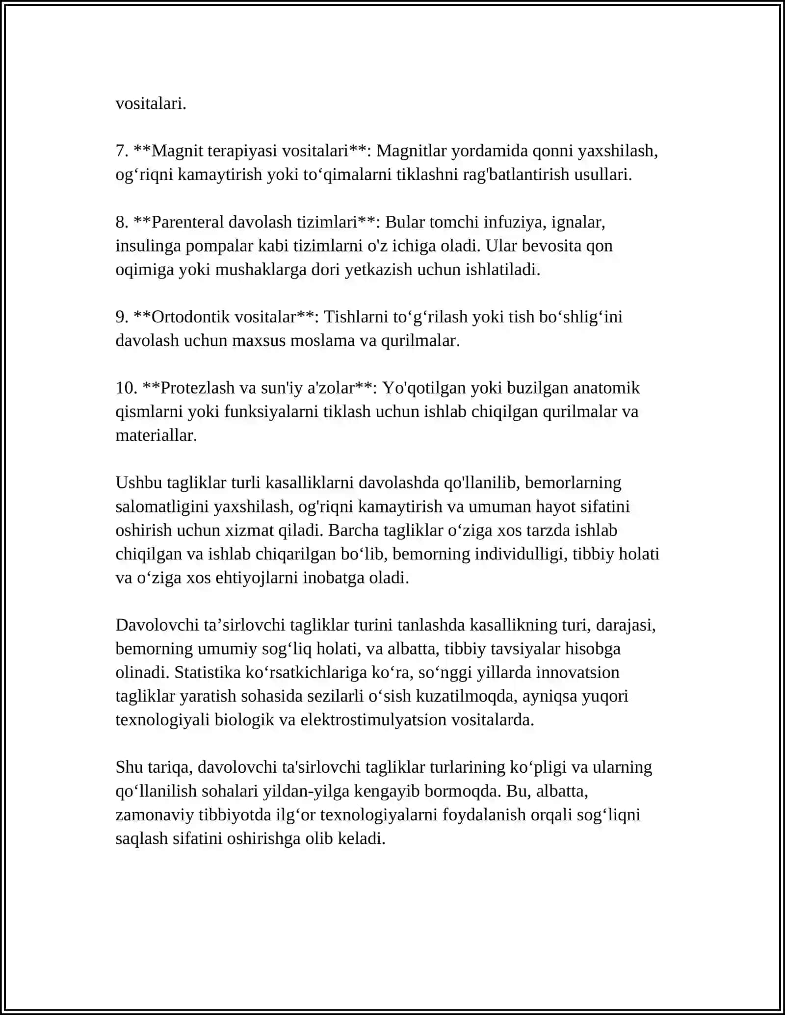 MUSTAQIL ISH Mavzu: DAVOLOVCHI TAGLIKLAR TURLARI XUSUSIYATLARI 4