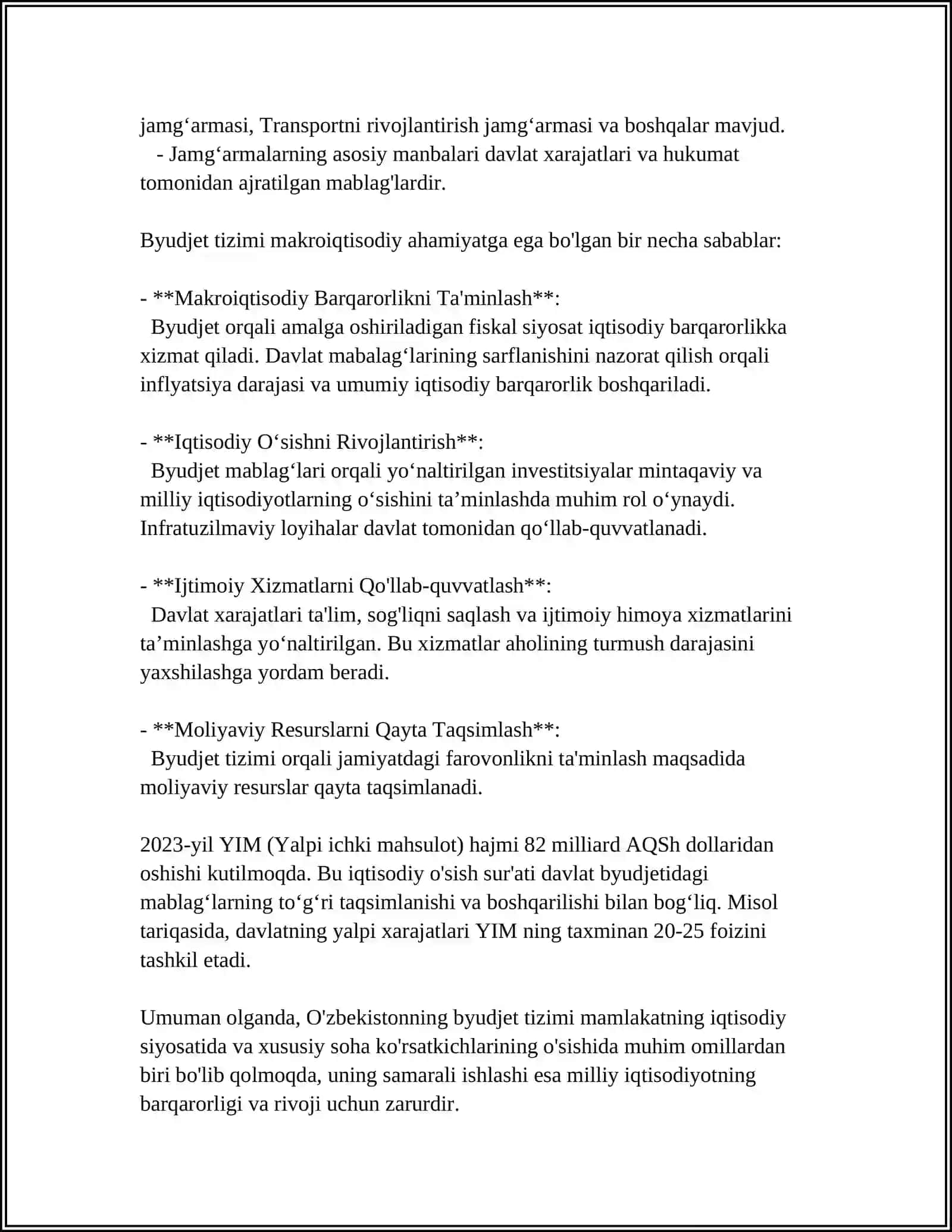 MUSTAQIL ISH Mavzu: OʻZBEKISTONDA MOLIYA BYUDJET TIZIMI 4