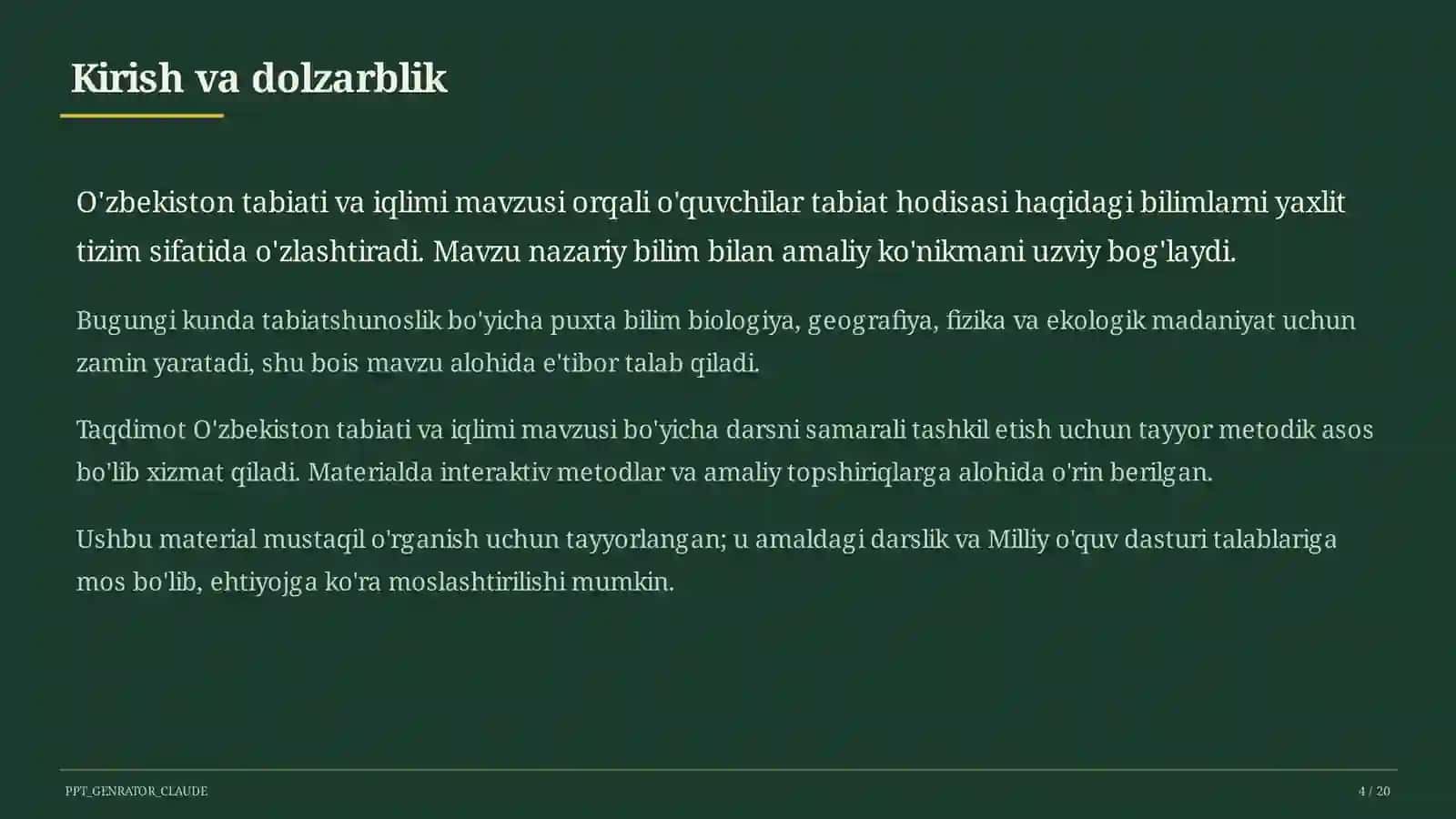 O'zbekiston tabiati va iqlimi (4-sinf) 4
