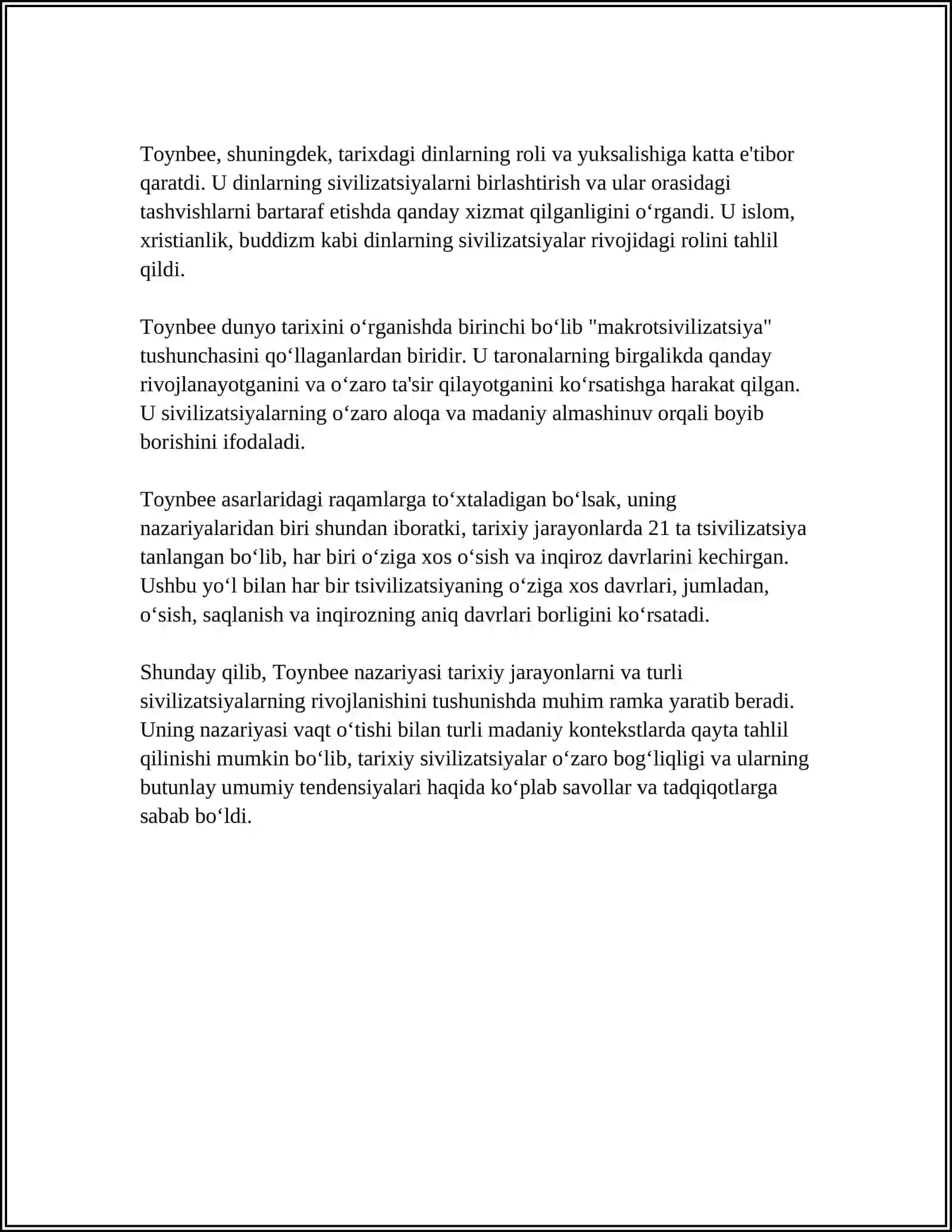 A.TOYNBI, E.TOFFLER, S.XANTINGTON ASARLARINING QIYOSIY TAHLILI ASOSIDA AXBOROTLASHGAN JAMIYAT VA UNING ISTIQBOLLARI 4