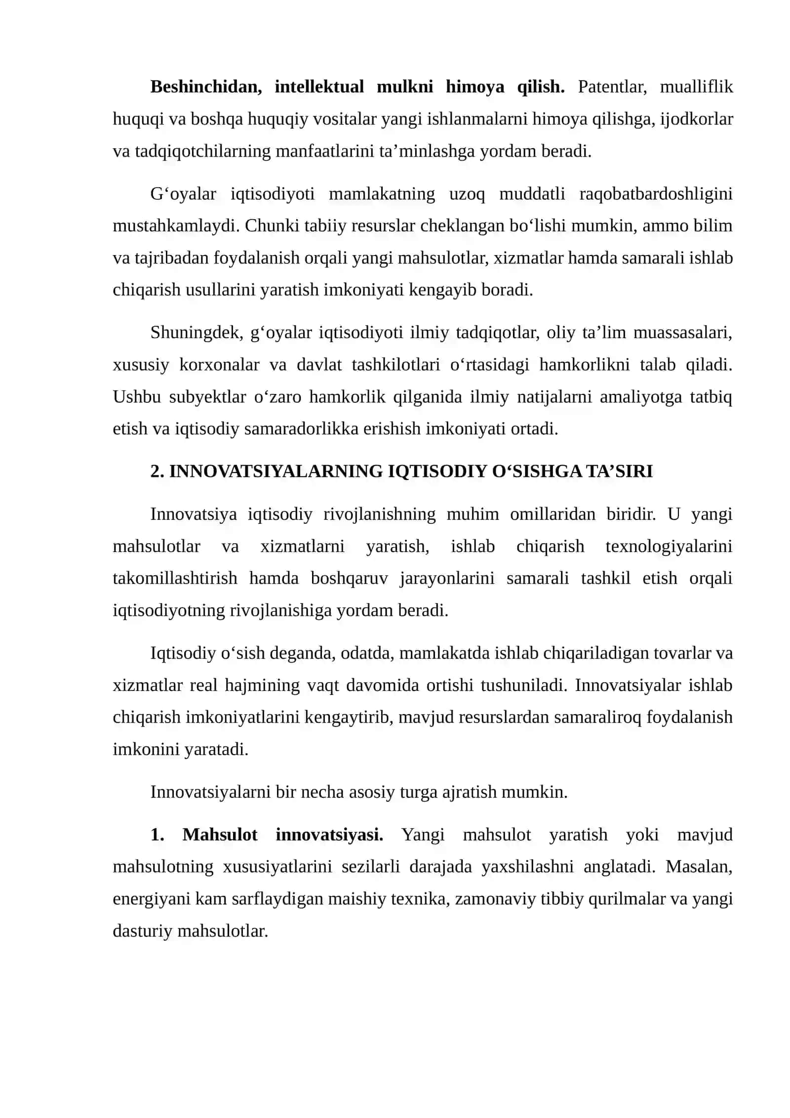 G‘OYALAR IQTISODIYOTI VA INNOVATSIYALARNING IQTISODIY O‘SISHDAGI ROLI 4