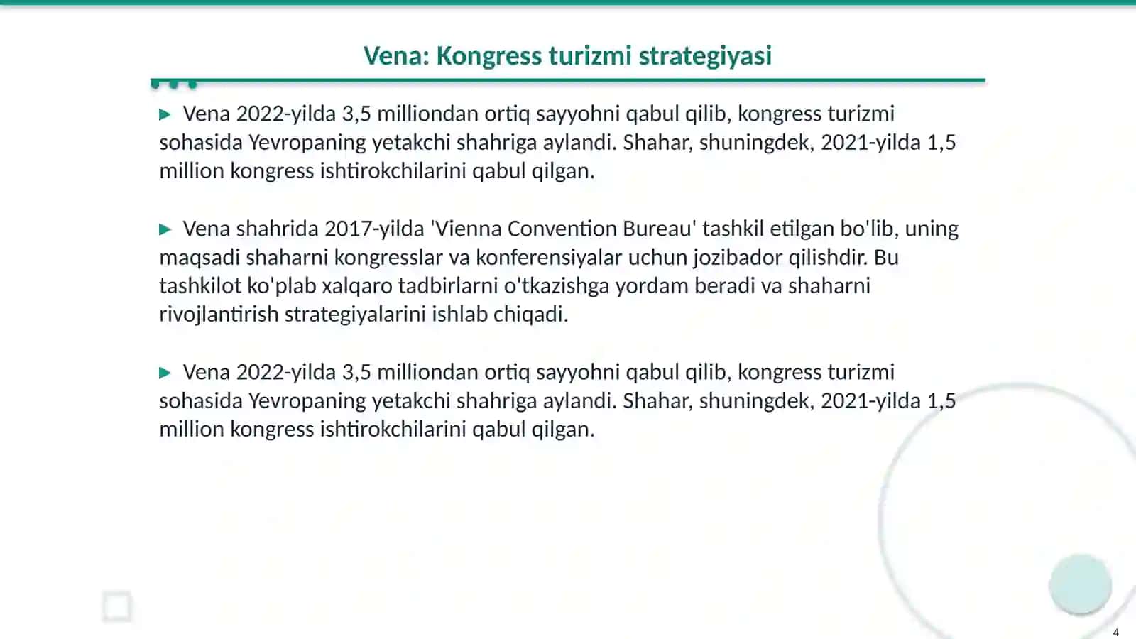 Kongress Turizmi: Yevropa va Osiyo Yekatchi Shaxarlar Tajribasi (Vena Singapur Dubay) 4