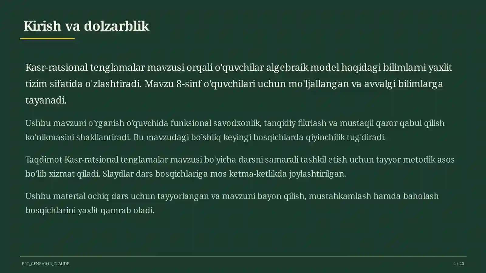 Kasr-ratsional tenglamalar (8-sinf) 4