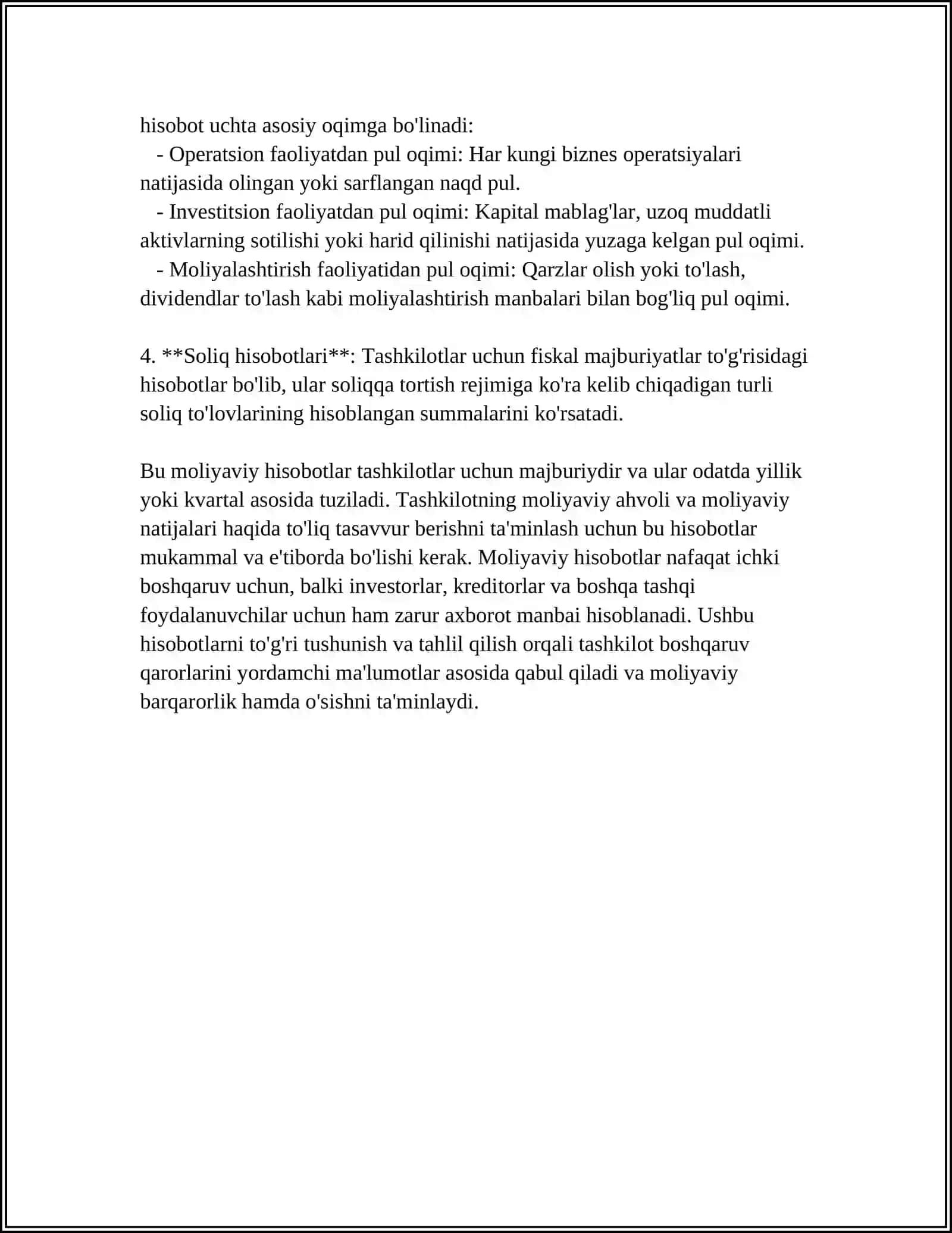 Moliyaviy hisobotlarni tuzish shakllari va ularga quyiladigan talablar 4