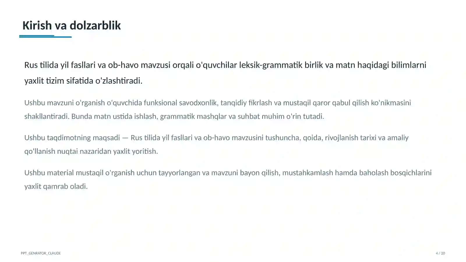 Rus tilida yil fasllari va ob-havo (4-sinf) 4