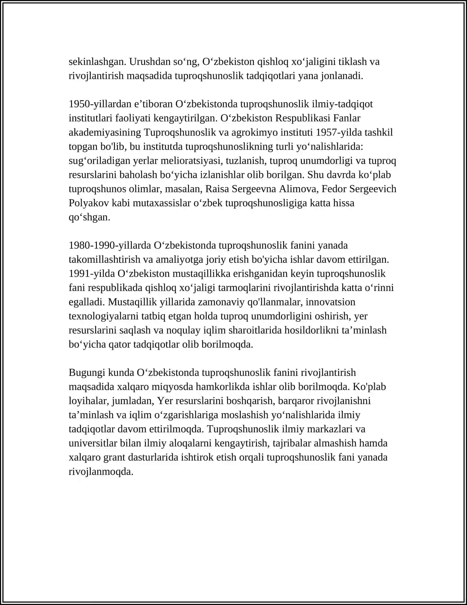 OʻZBEKISTONDA "TUPROQLAR GEOGRAFIYASI" FANINING RIVOJLANISHI 4