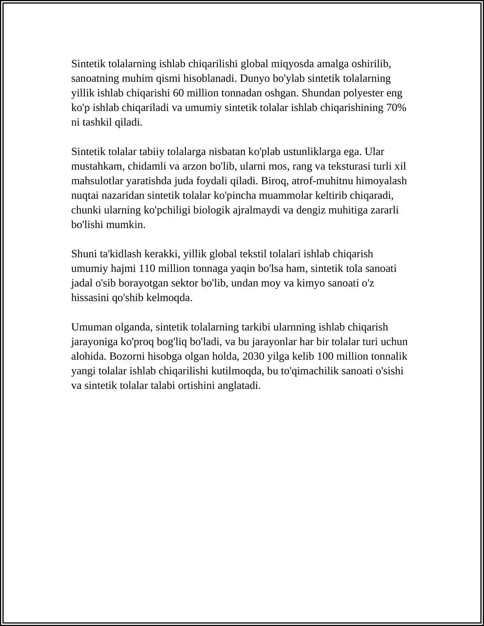 SINTETIK TOLALARNING FIZIK MEHANIK XOSSASI 4