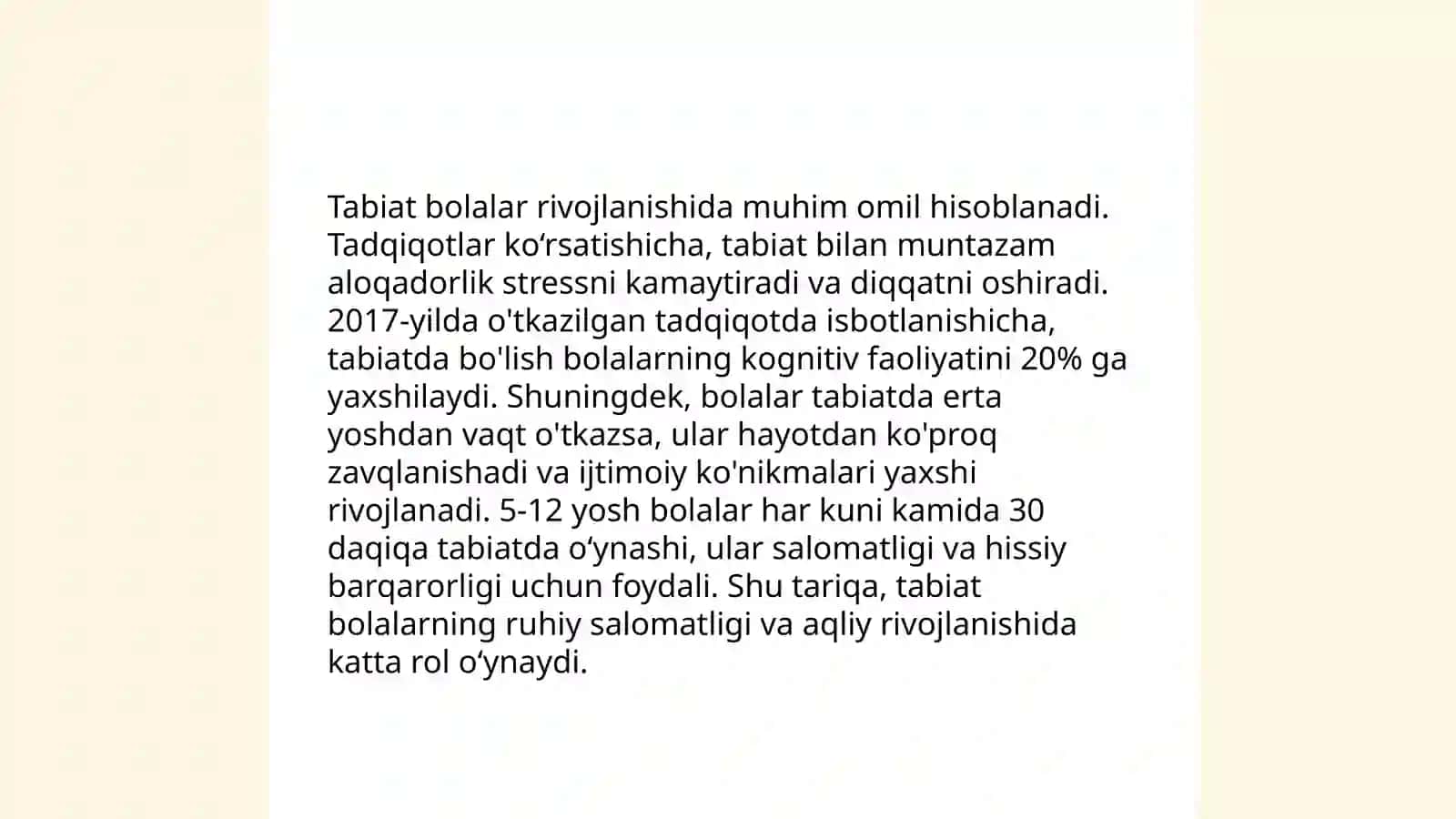 Pedagog-psixologlarning bolalarni tabiat bilan tanishtirishning ahamiyati haqidagi firlarini o'rganish 4