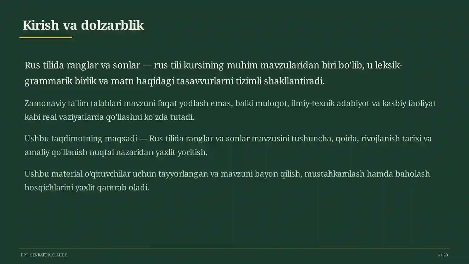 Rus tilida ranglar va sonlar (2-sinf) 4