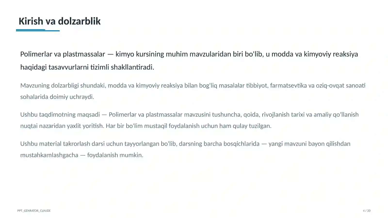 Polimerlar va plastmassalar (11-sinf) 4