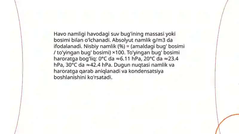 Ob-havo elementlari, yoģinlar, temperatura, shamollar va ulardagi òzgarishlarni anglash 4