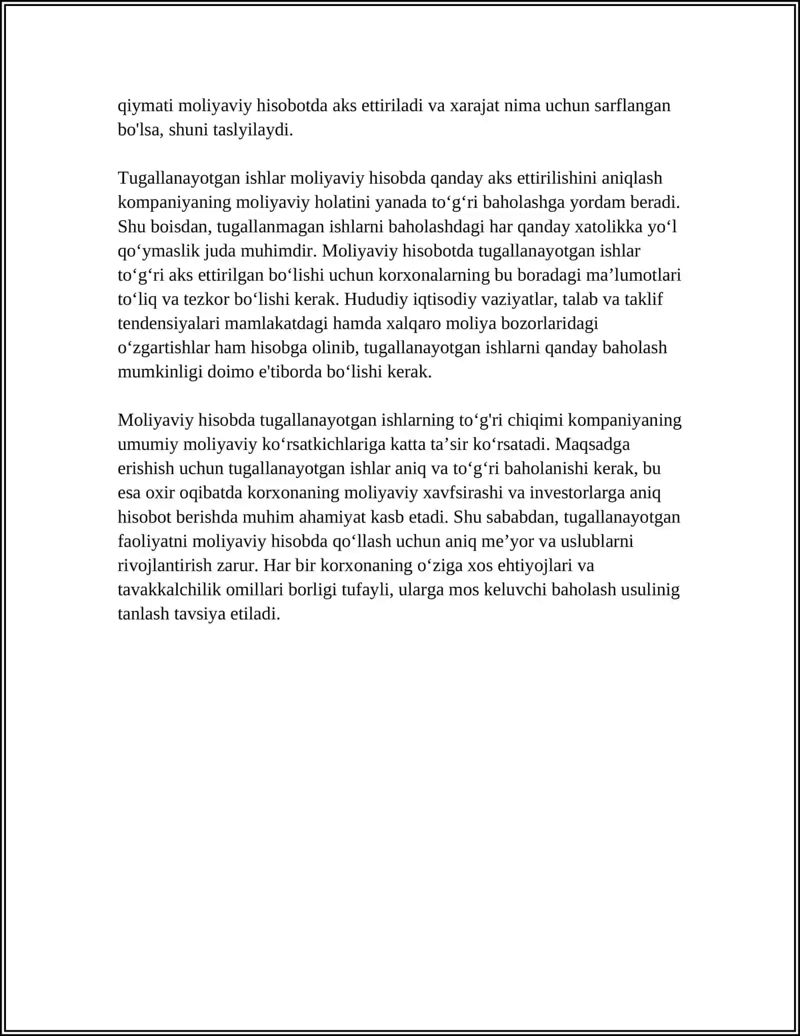 TUGALLANAYOTGAN FAOLIYAT VA UNING NATIJALARINI MOLIYAVIY HISOBDA AKS ETTIRISH 4