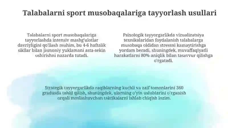 Sport musobaqalarini oʻquvchilar tayorgarligi 4