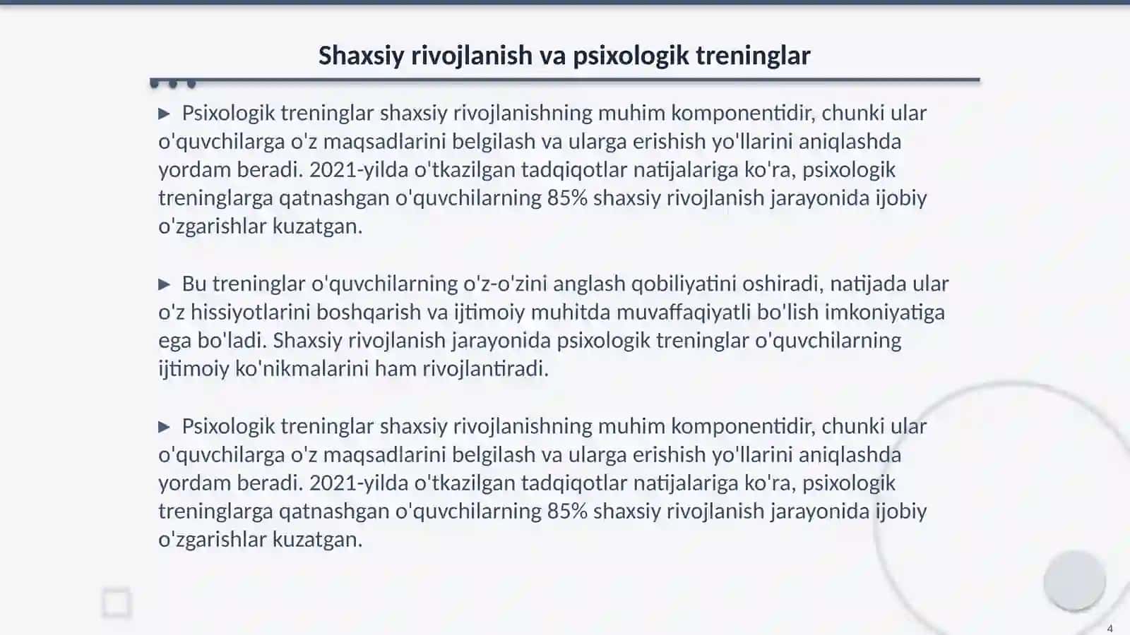 Psixologik treninglarning zamonaviy ta'lim tizimidagi o'rni 4