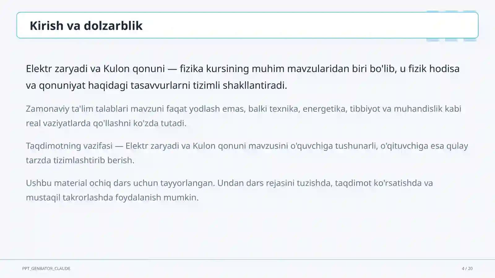 Elektr zaryadi va Kulon qonuni (8-sinf) 4