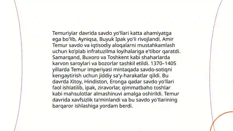Temur va temuriylar davridagi iqtisodiy siyosatning xozirgi davridagi ahamiyati 4