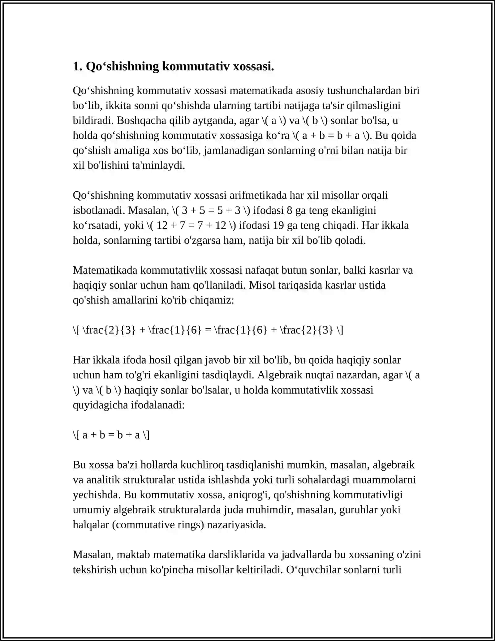 Qo'shishning kommutativ xossasi 4