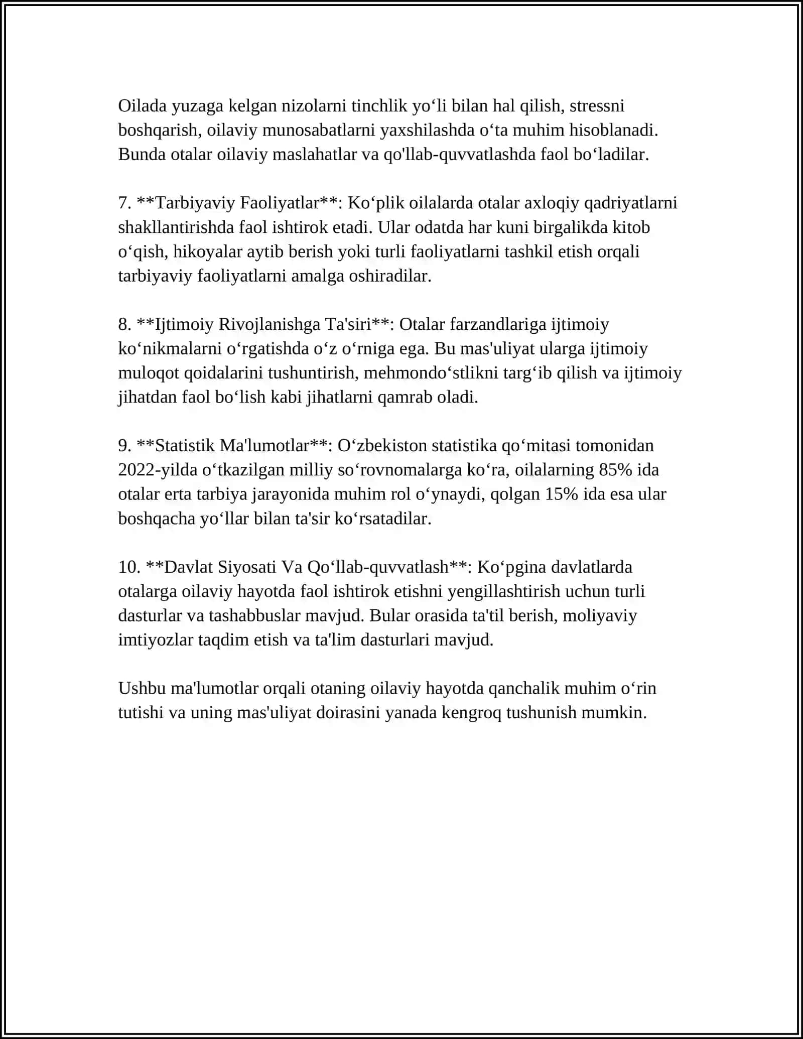 OILADA VA FARZAND TARBIYASIDA OTANING O'RNI 4