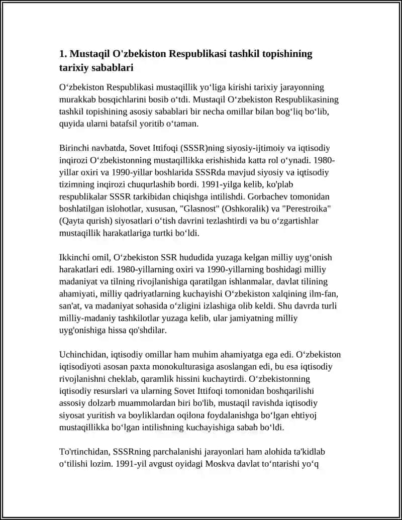 MUSTAQIL O'ZBEKISTON RESPUBLIKASI TASHKIL TOPISHINING TARIXIY AHAMIYATI 4